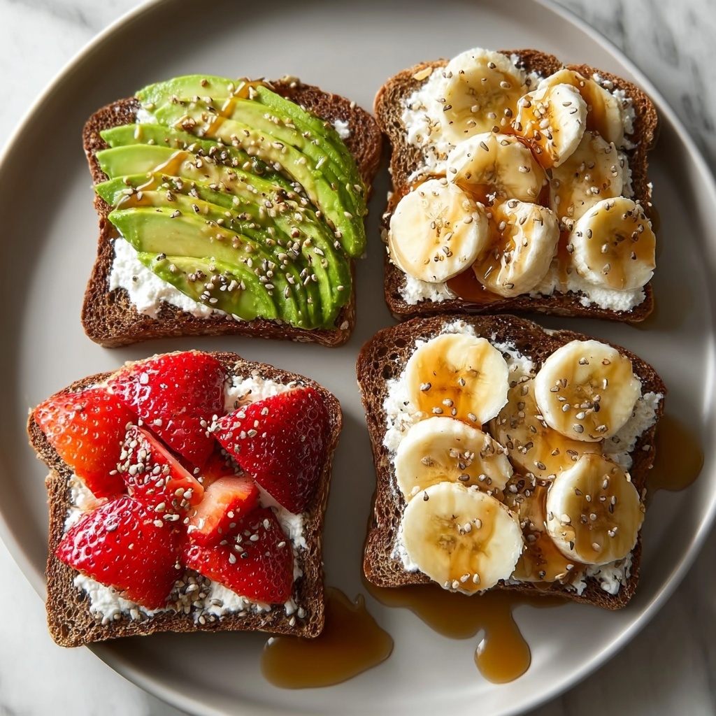 Healthy Toast Toppings with Avocado, Cottage Cheese, Banana, and Strawberries Recipe - Recipe Image