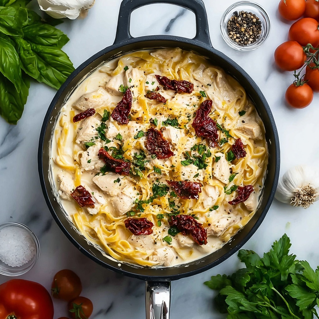 Creamy Sun-Dried Tomato and Chicken Fettuccine Recipe - Recipe Image