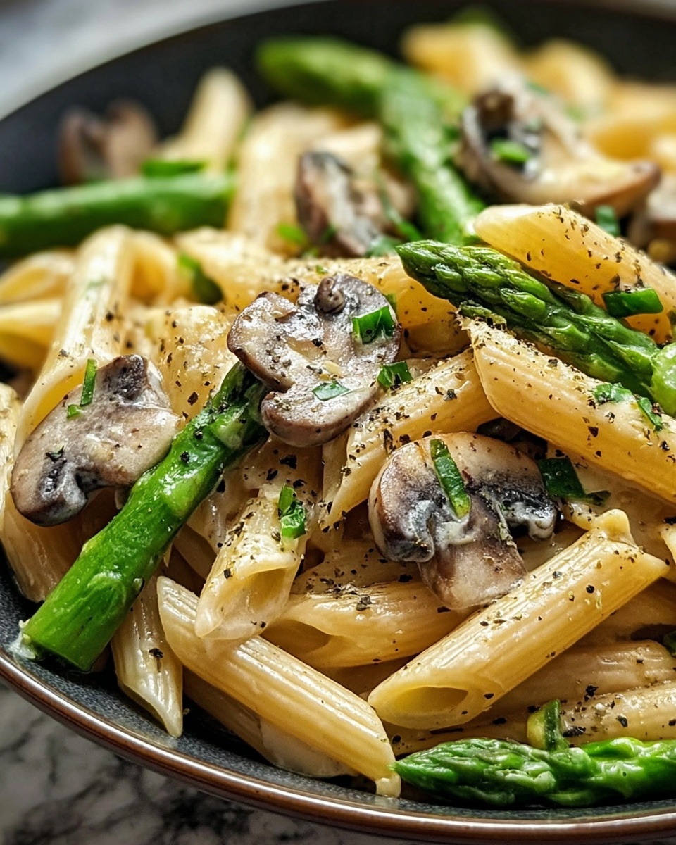 Creamy Mushroom and Asparagus Chicken Penne Recipe - Recipe Image
