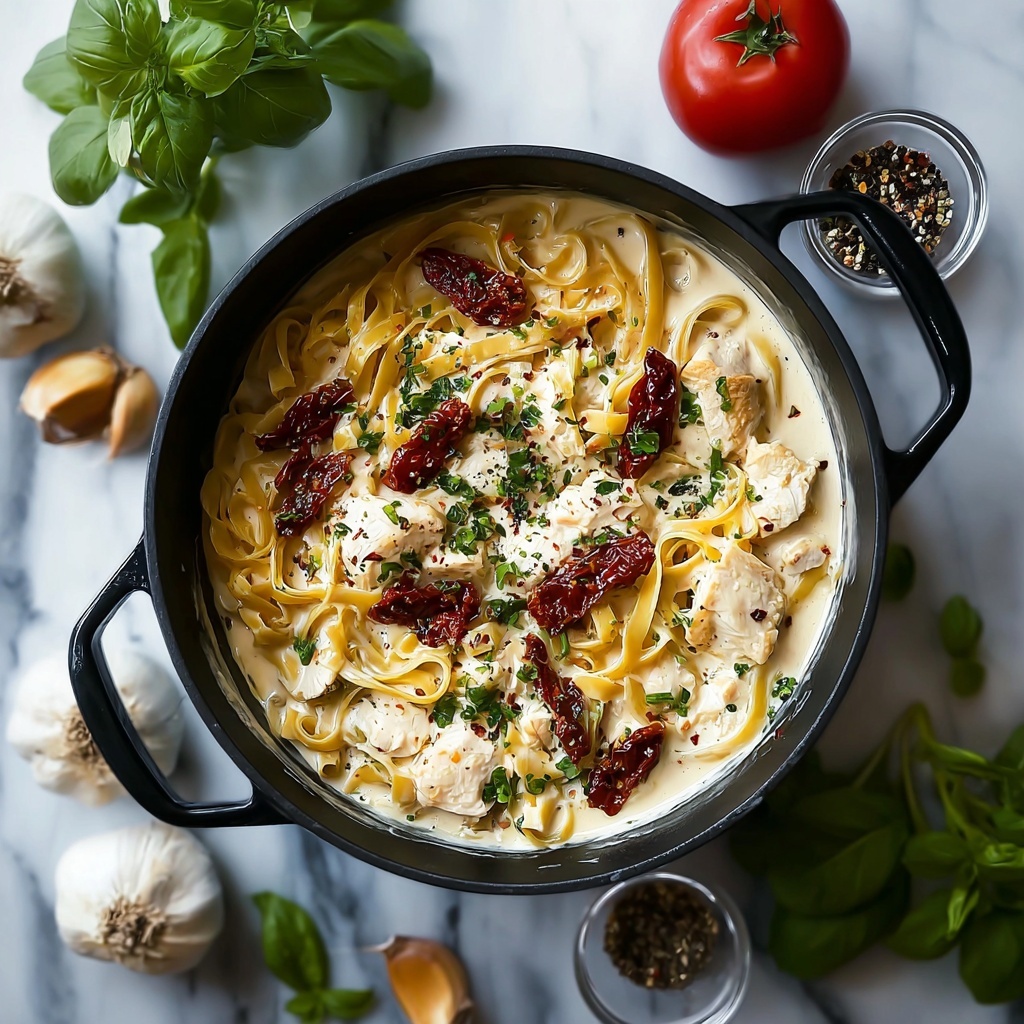 Creamy Sun-Dried Tomato and Chicken Fettuccine Recipe - Recipe Image