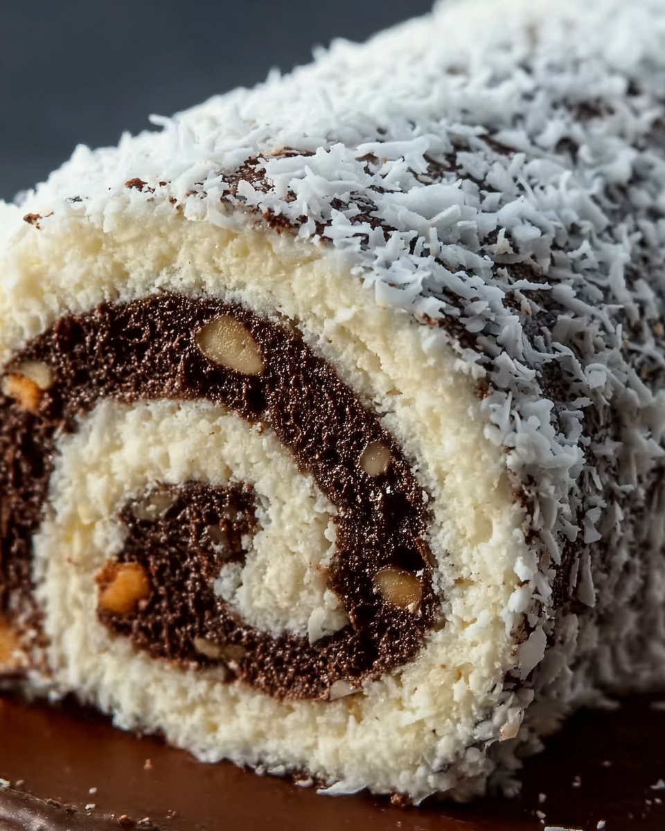 German Chocolate Coconut Pecan Roll Cake Recipe - Recipe Image