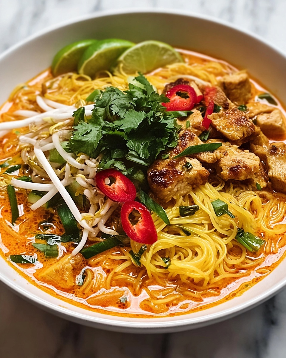 Creamy Chicken Khao Soi with Coconut Curry and Crisp Garnishes Recipe - Recipe Image