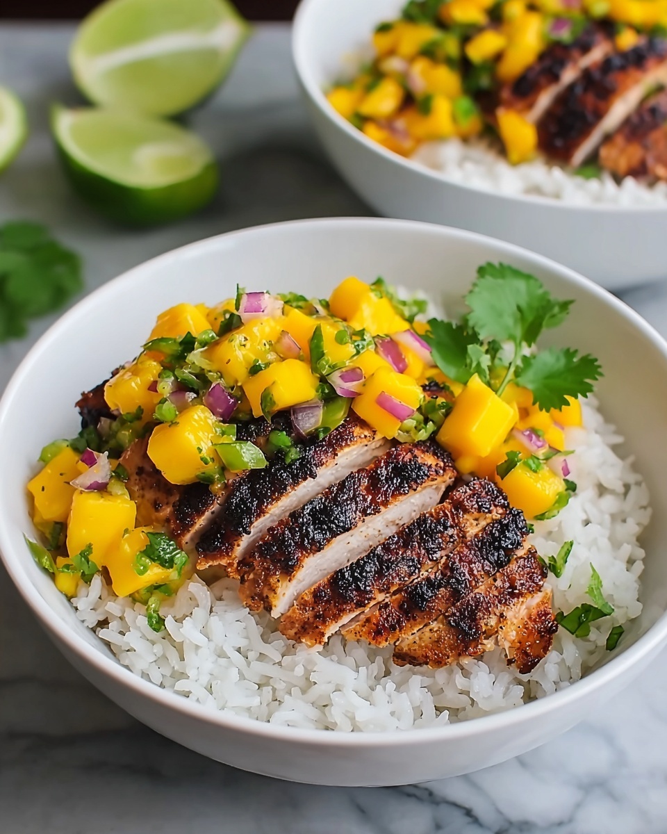 Jerk Chicken Bowls with Mango Salsa and Coconut Rice Recipe - Recipe Image