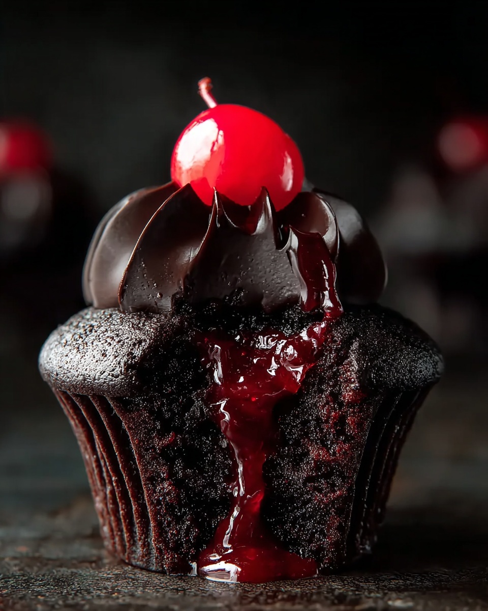 Sinister and Stunning Bleeding Halloween Black Cupcakes Recipe - Recipe Image