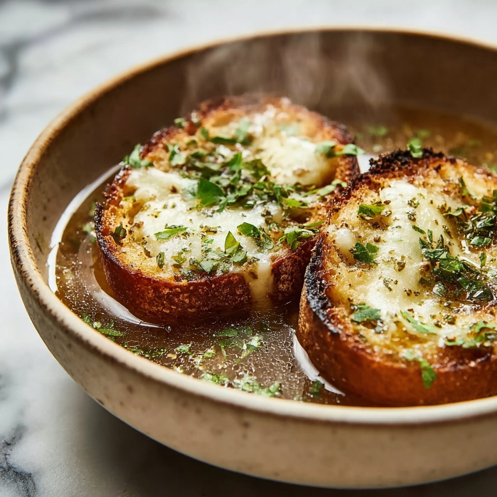 Mushroom & Caramelized Onion Soup with Cheesy Toasties Recipe - Recipe Image