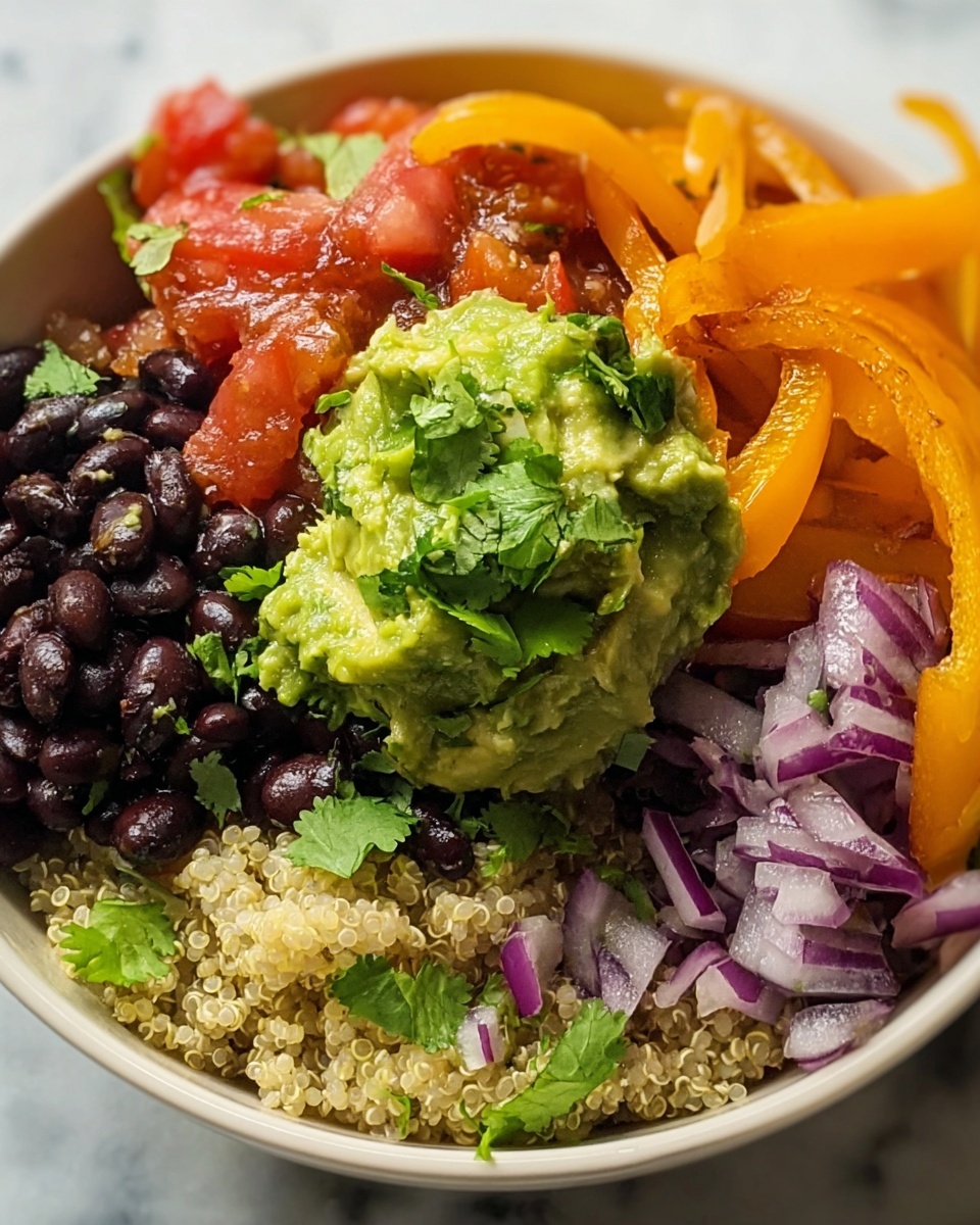 Black Bean & Quinoa Bowl with Guacamole and Veggies Recipe - Recipe Image