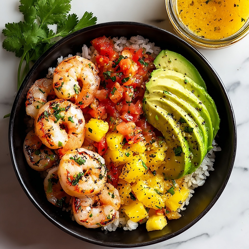 Shrimp and Avocado Bowls with Mango Salsa & Lime-Chili Sauce Recipe - Recipe Image