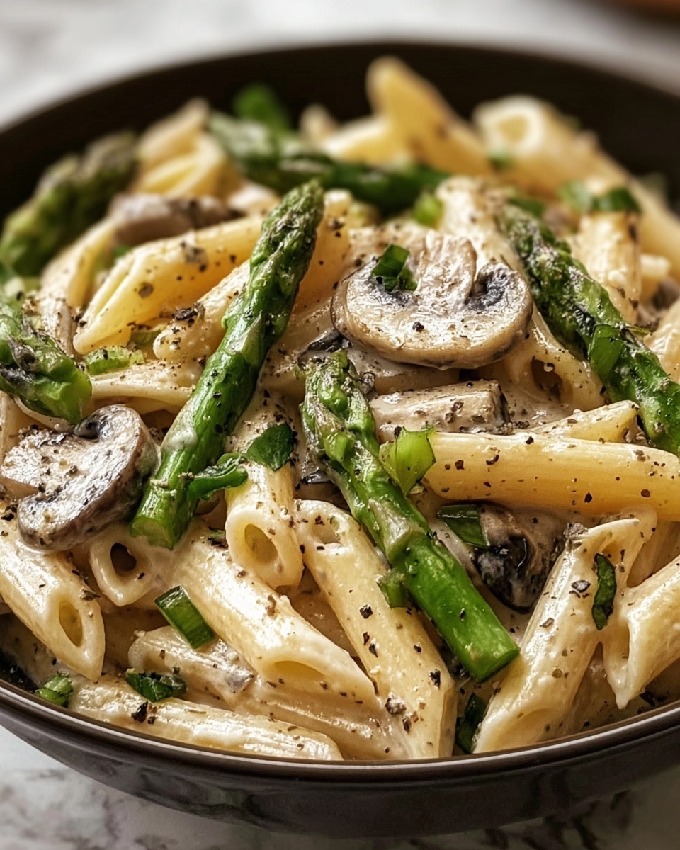 Creamy Mushroom and Asparagus Chicken Penne Recipe - Recipe Image