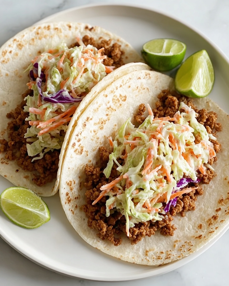 Beef Tacos with Peach Vinegar Slaw Recipe - Recipe Image