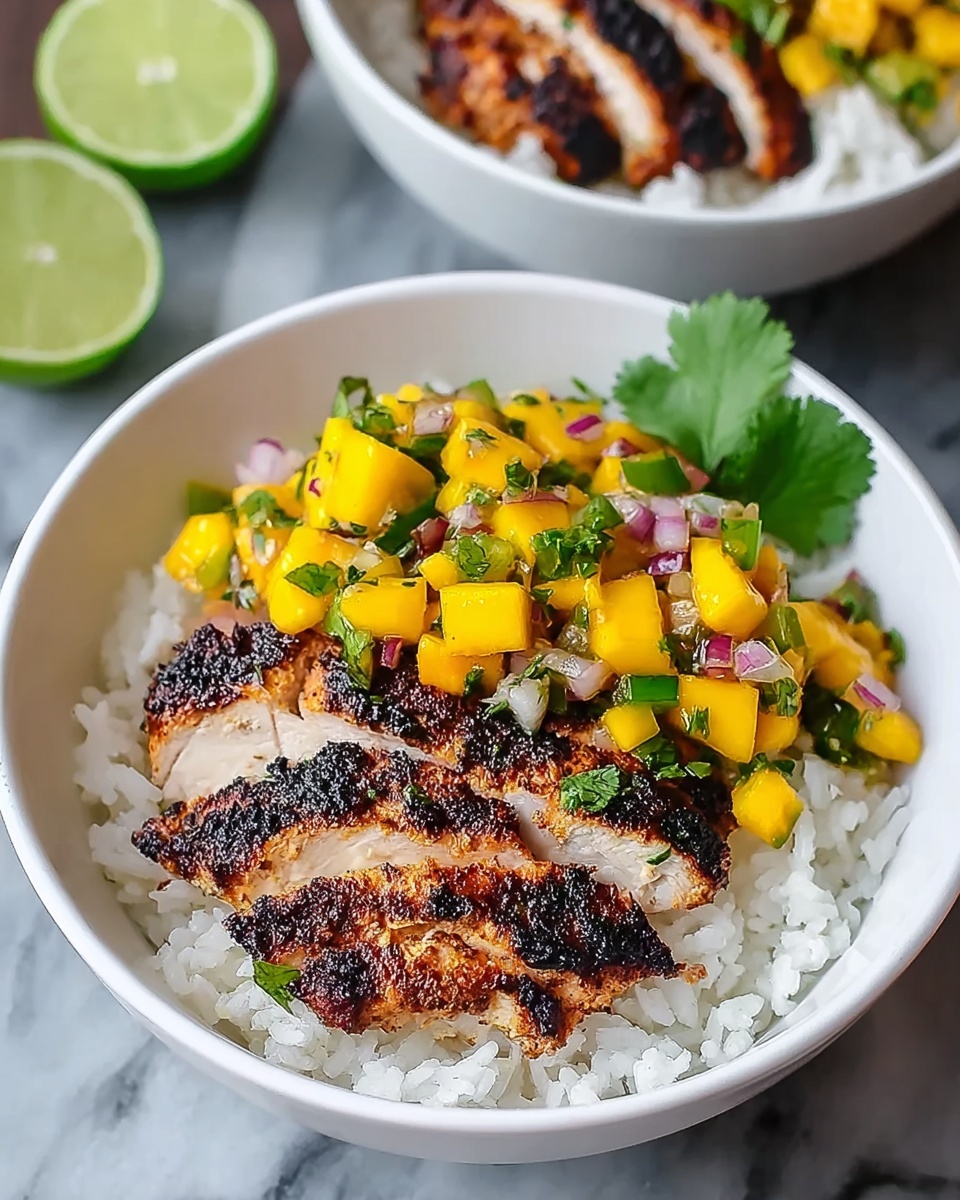 Jerk Chicken Bowls with Mango Salsa and Coconut Rice Recipe - Recipe Image