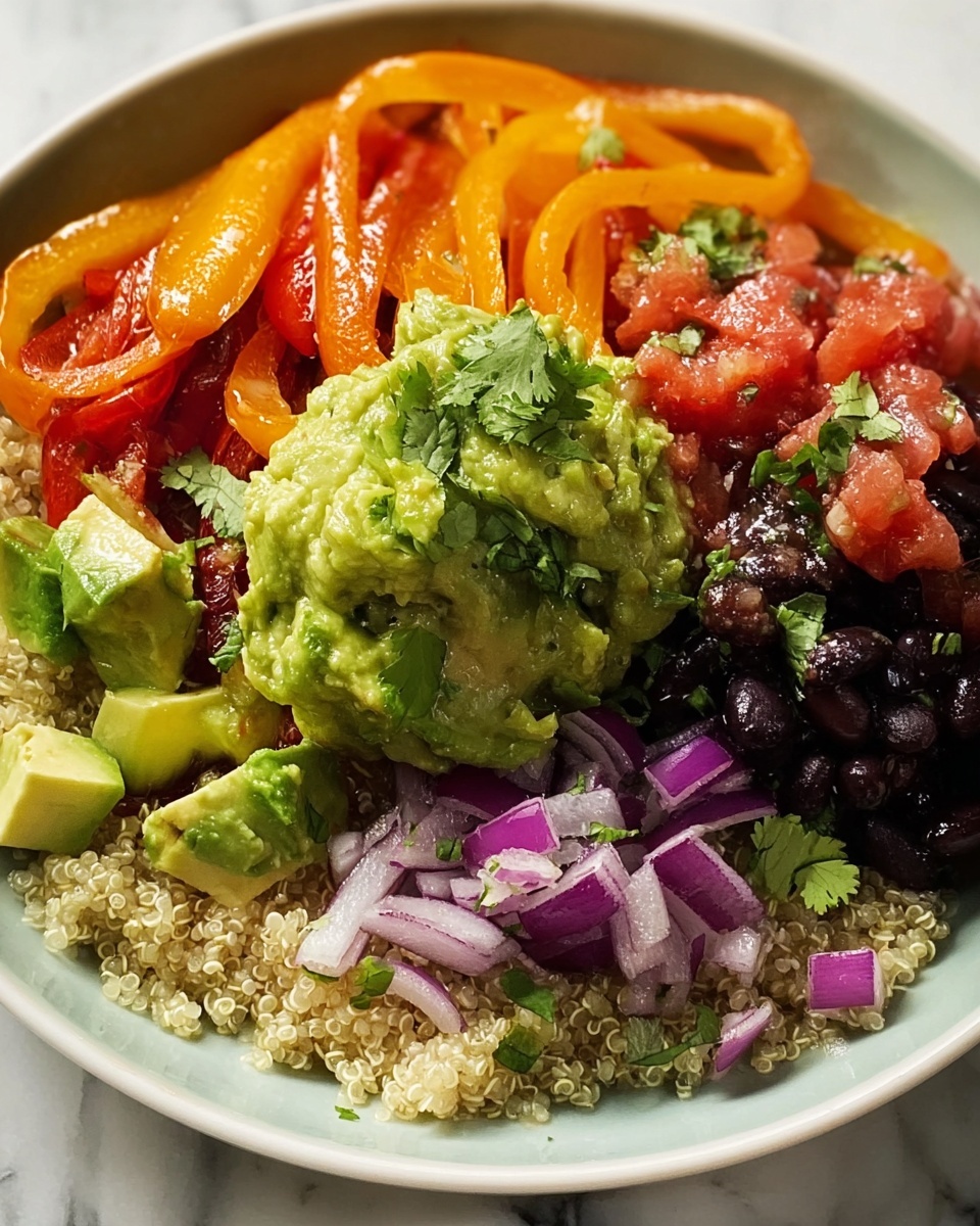 Black Bean & Quinoa Bowl with Guacamole and Veggies Recipe - Recipe Image