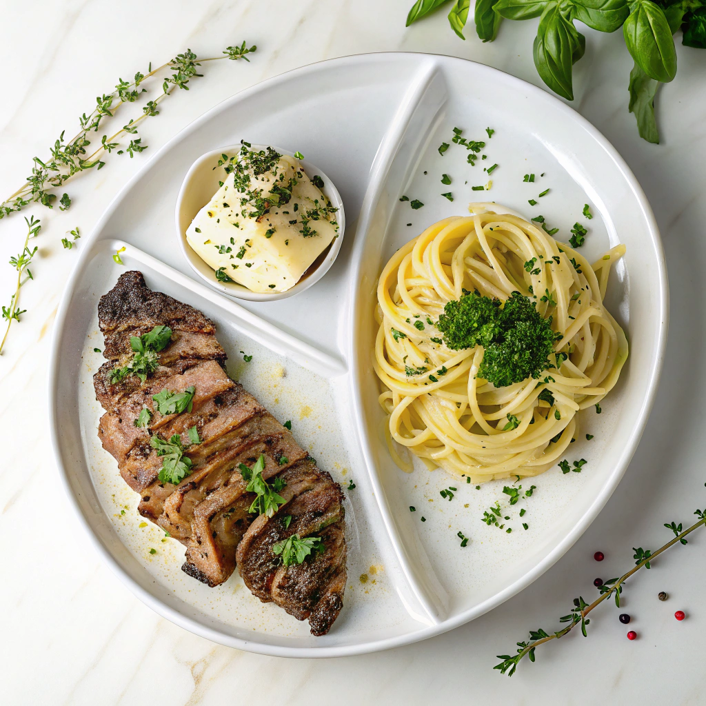 Garlic Butter Steak Bites & Cheesy Alfredo Twists Recipe - Recipe Image