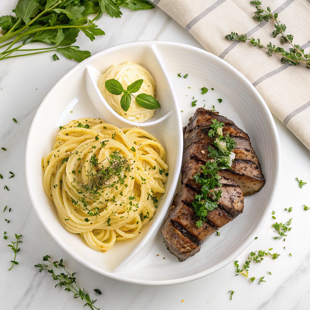Garlic Butter Steak Bites & Cheesy Alfredo Twists Recipe - Recipe Image