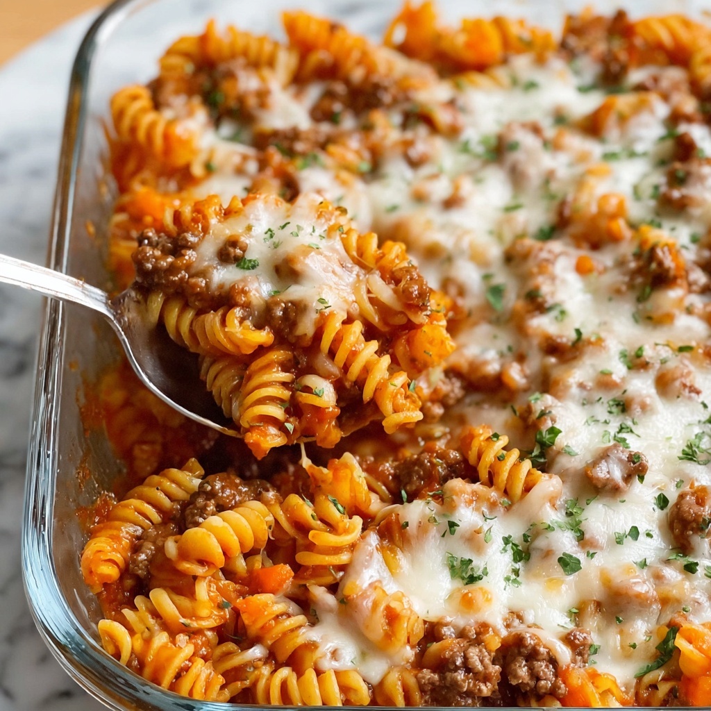 Ground Beef Casserole with Pasta, Cheddar, and Mozzarella Recipe - Recipe Image