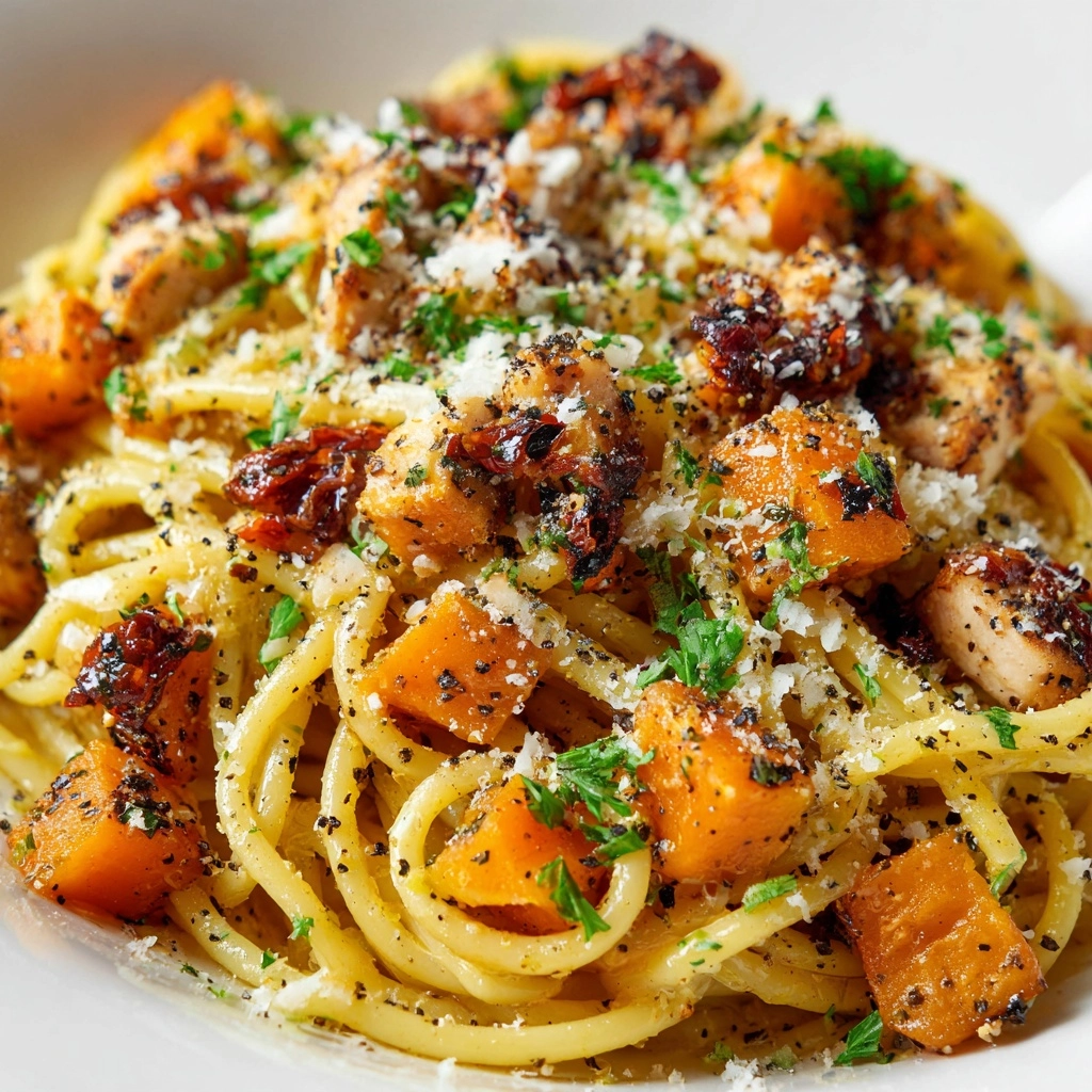 Roasted Butternut Squash and Sun-Dried Tomato Chicken Pasta Recipe - Recipe Image