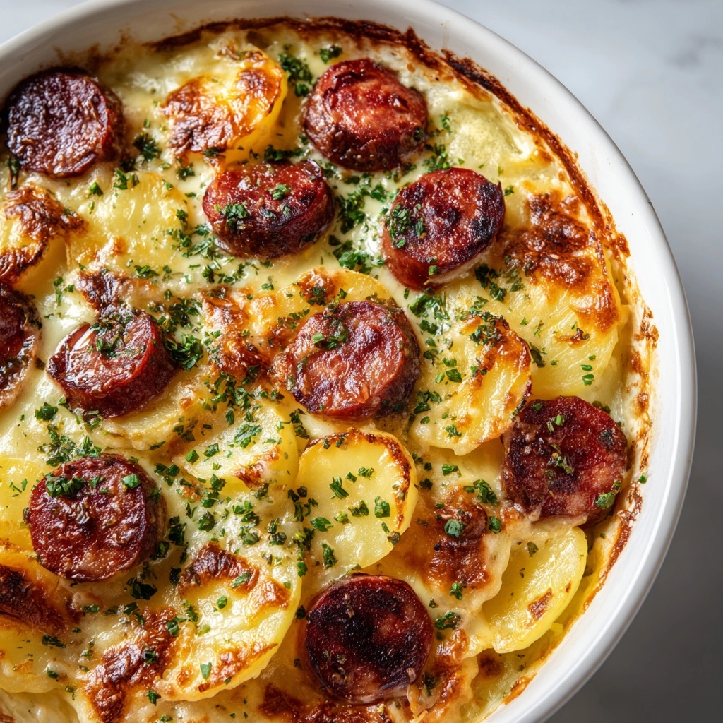 Kielbasa Sausage Cheesy Potato Casserole Recipe - Recipe Image