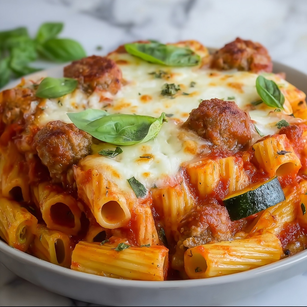 Baked Rigatoni Fra Diavolo with Sausage and Zucchini Recipe - Recipe Image