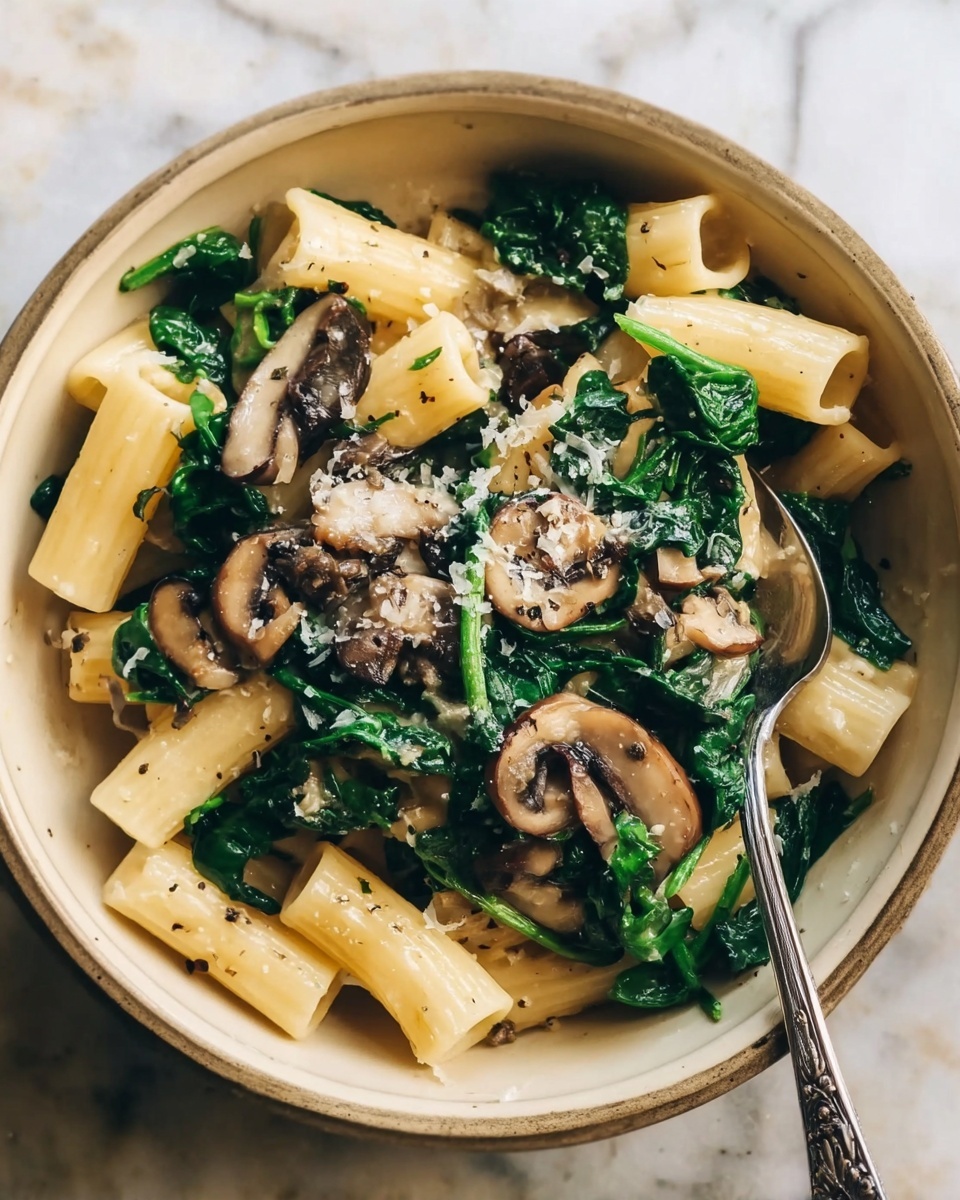Creamy Parmesan Spinach Mushroom Pasta Recipe - Recipe Image
