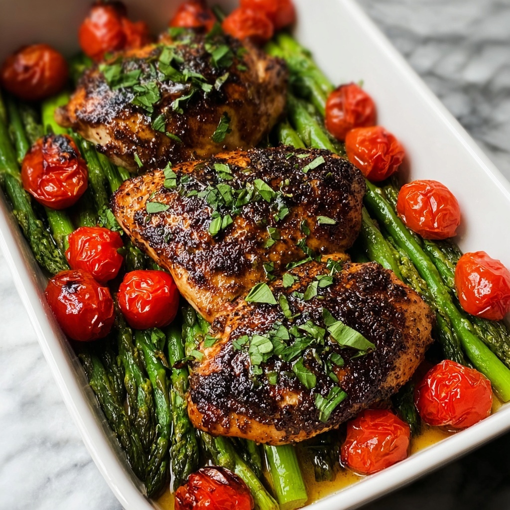One Pan Balsamic Chicken with Cherry Tomatoes and Asparagus Recipe - Recipe Image