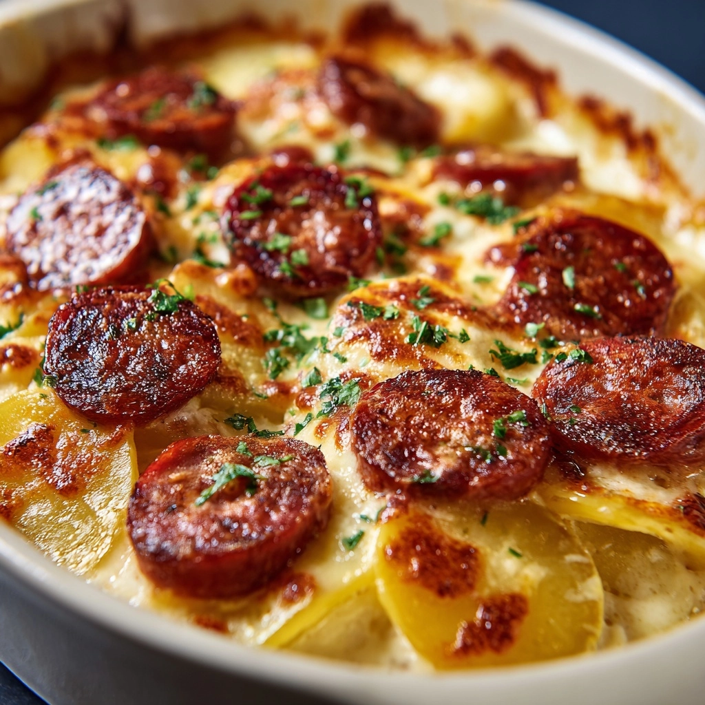 Kielbasa Sausage Cheesy Potato Casserole Recipe - Recipe Image