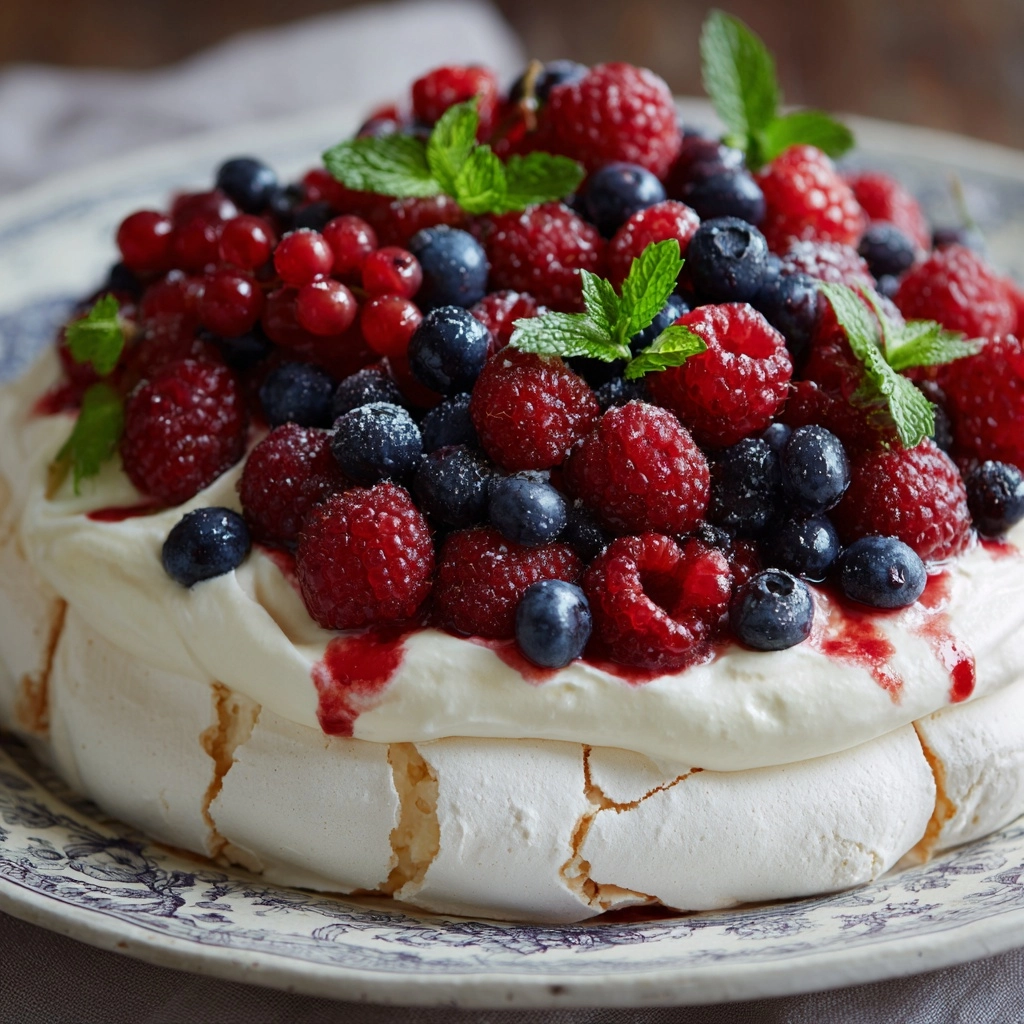 Berry Pavlova with Whipped Cream Recipe - Recipe Image