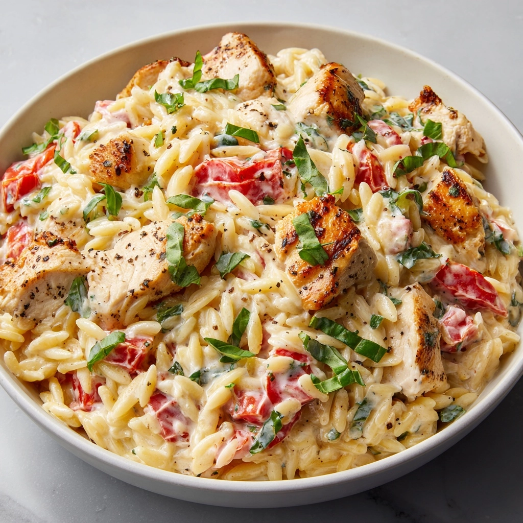 Slow Cooker Creamy Tuscan Chicken Orzo Recipe - Recipe Image