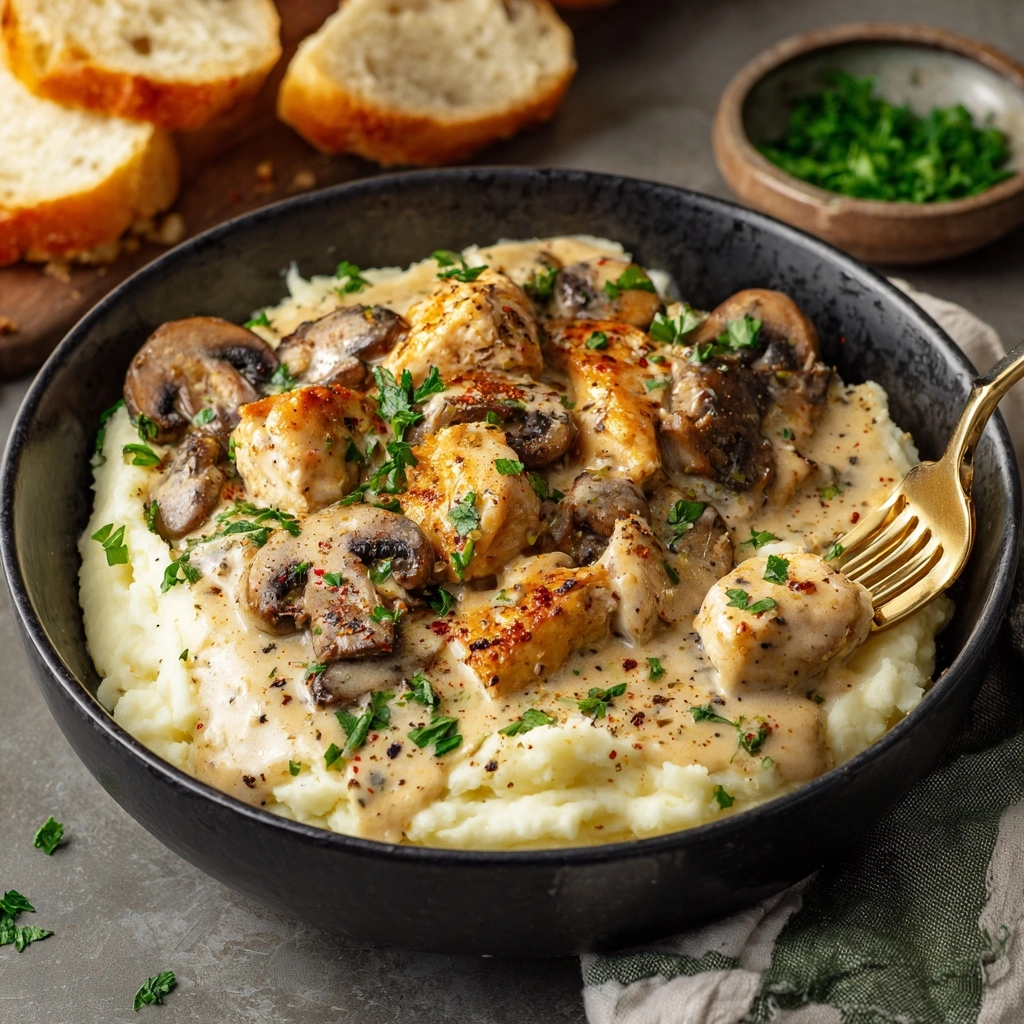 Creamy Chicken Stroganoff with Mushrooms and Parsley Recipe - Recipe Image