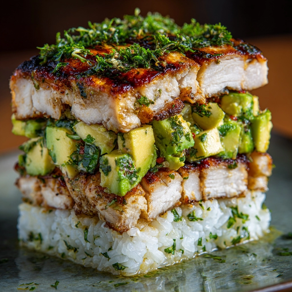Honey Lime Chicken and Avocado Rice Stack Recipe - Recipe Image