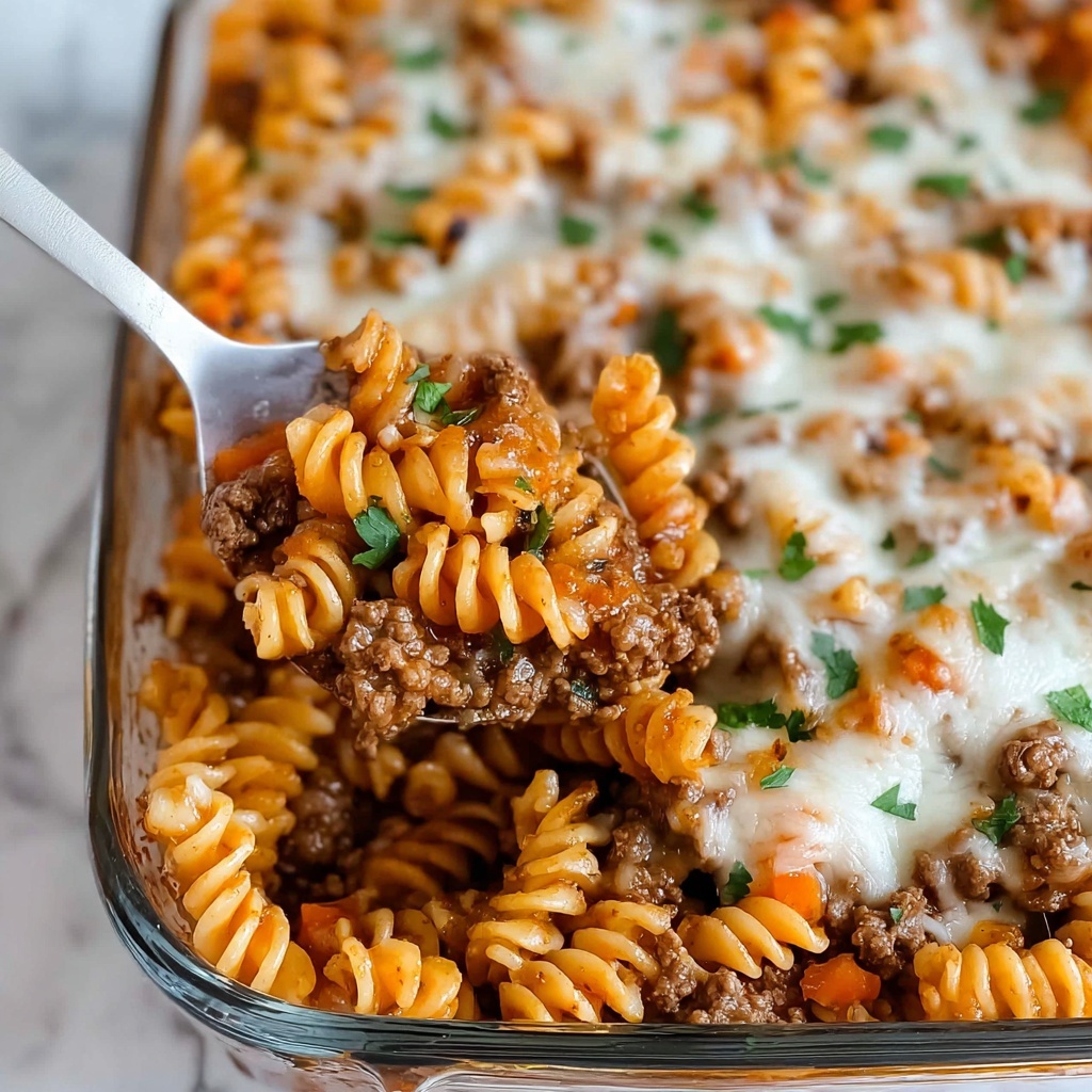 Ground Beef Casserole with Pasta, Cheddar, and Mozzarella Recipe - Recipe Image