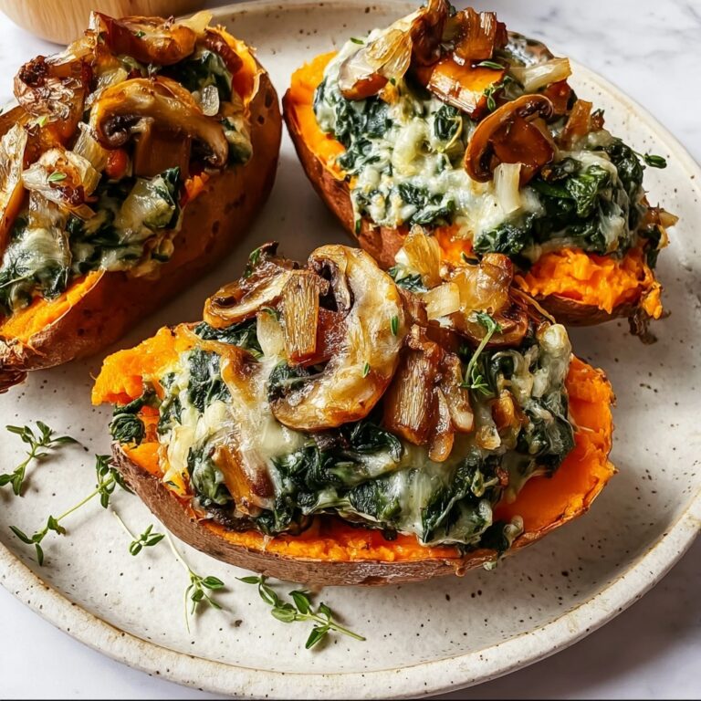 Creamy Mushroom and Spinach Stuffed Sweet Potatoes Recipe