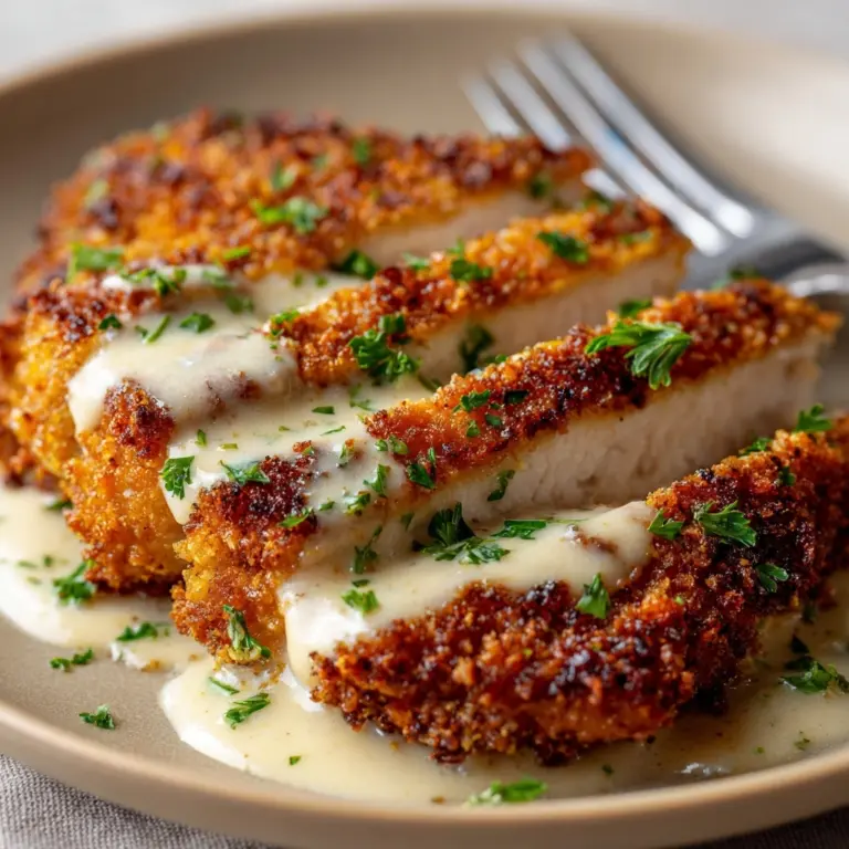 Crispy Parmesan Chicken with a Rich Garlic Sauce Recipe