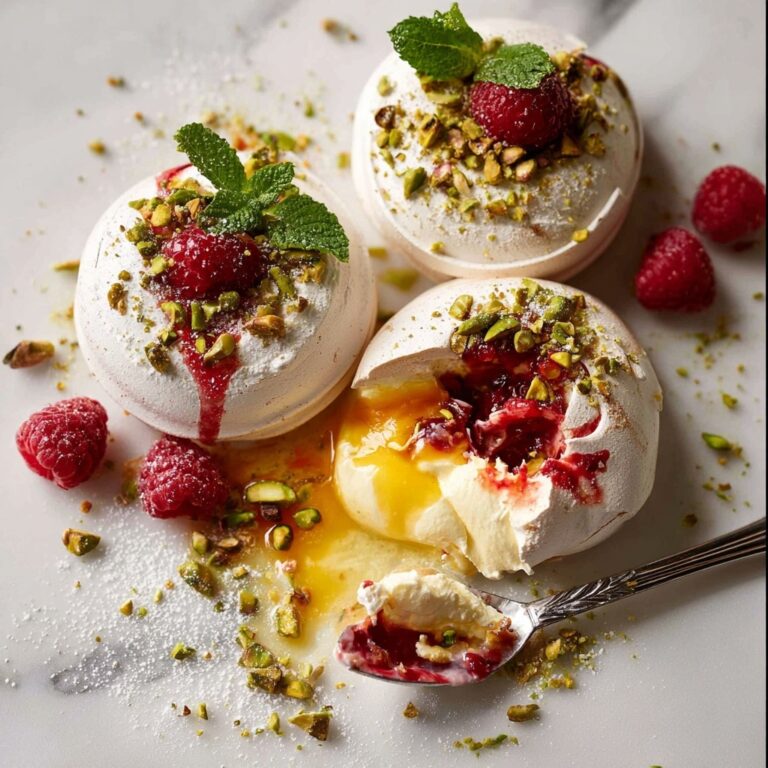 Pavlova Bombs with Raspberry Coulis and Lemon Curd Recipe