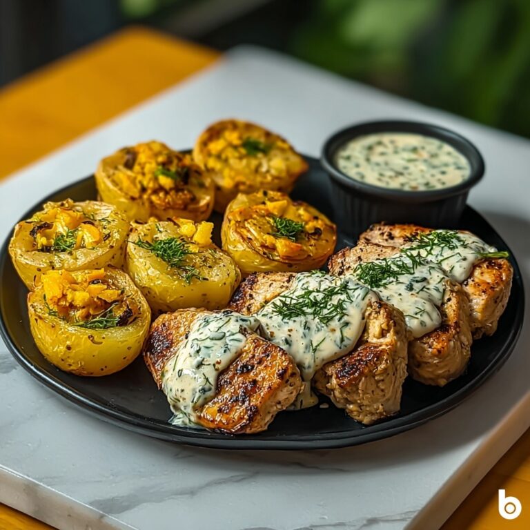 Juicy Spicy Yogurt Marinated Chicken with Dill Feta Cream Recipe