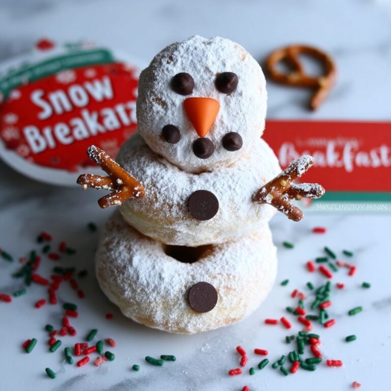 Snowman Breakfast: Mini Donut Snowmen with Pretzel Arms and Carrot-Nose Recipe