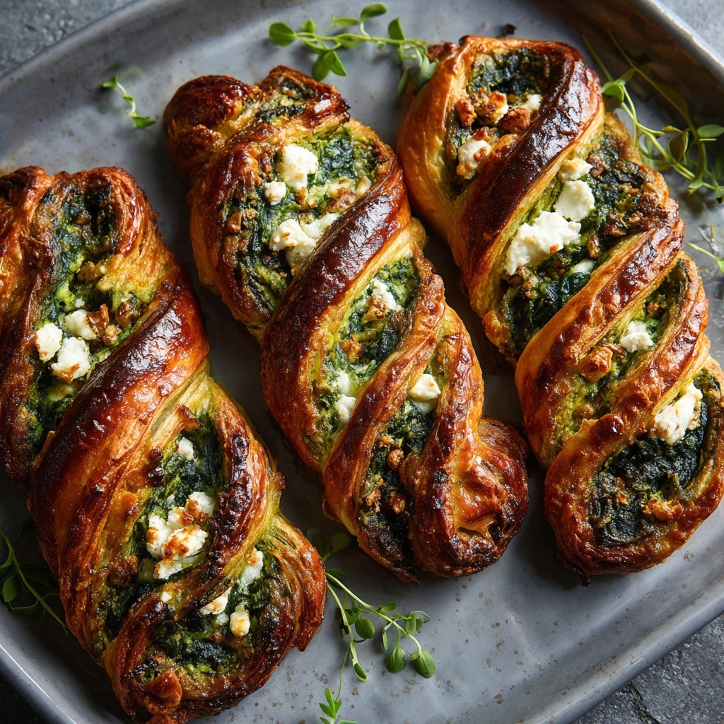 Spinach and Feta Puff Pastry Twists Recipe - Recipe Image
