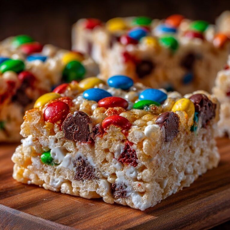 Peanut Butter Rice Krispie Treats with M&M’s and Chocolate Chips Recipe