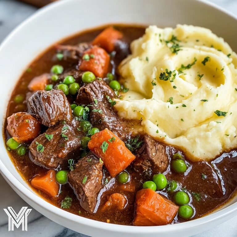Irish Stew with Beef and Vegetables Served Over Mashed Potatoes Recipe